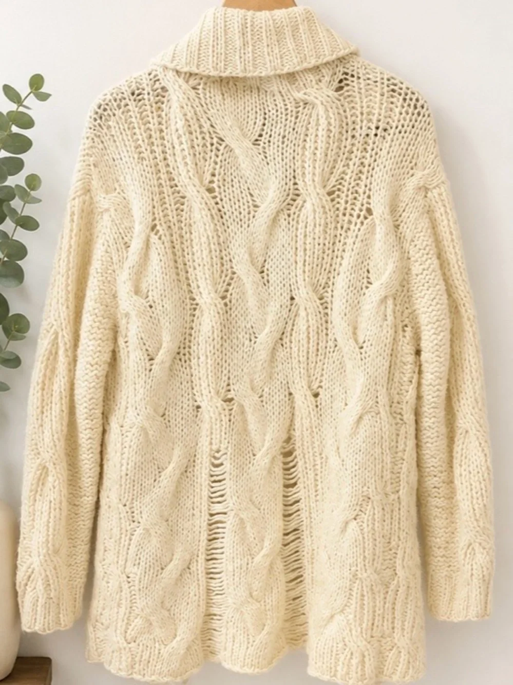 Michael Kors Cream Cable Knit Shawl-Collar Cardigan